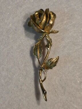 Vintage Gold-tone Rose Stem Brooch / Pin - Elegant Womenβs Jewelry